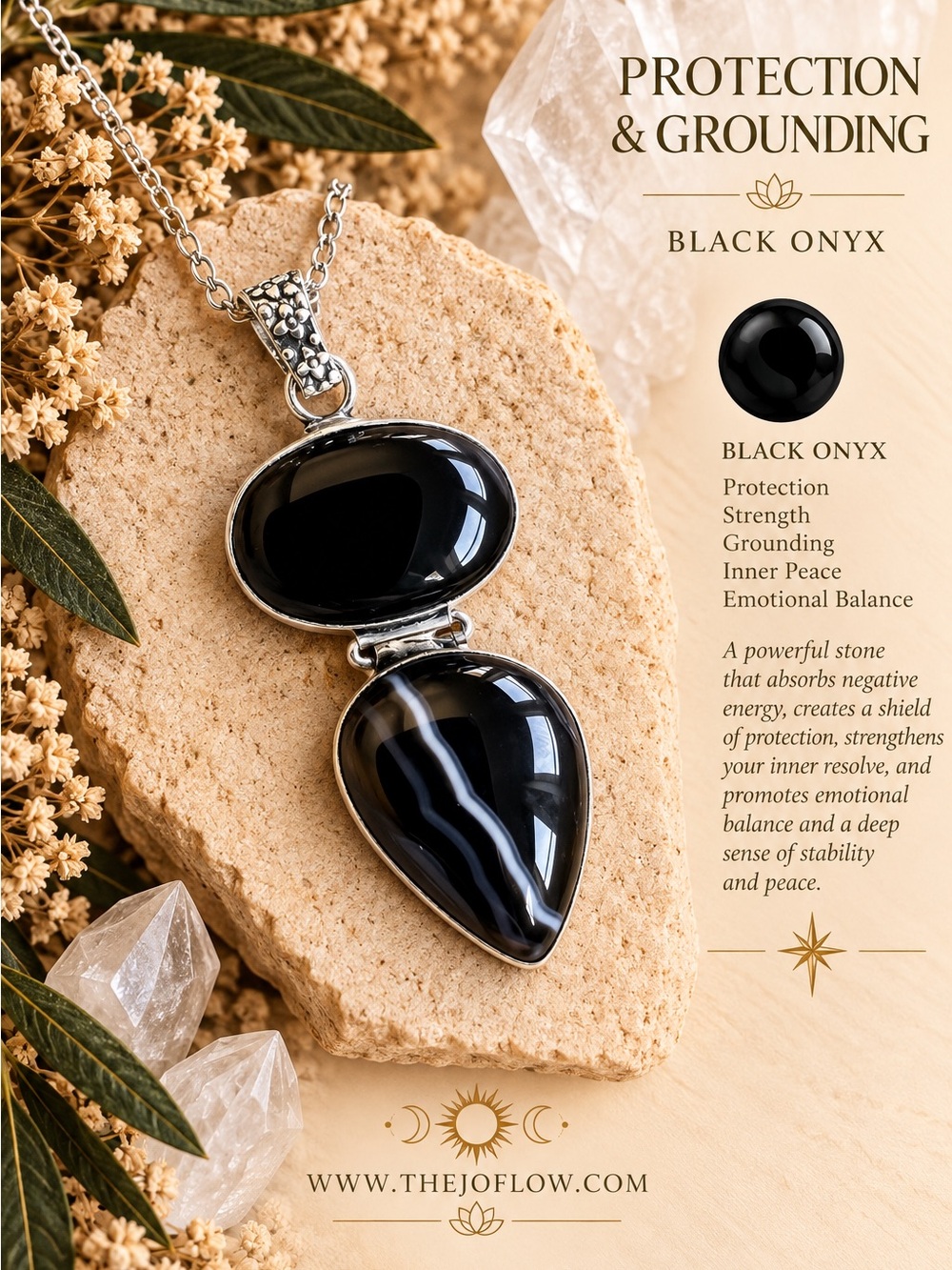 925 Natures Shield Banded Black Onyx Pendant Necklace